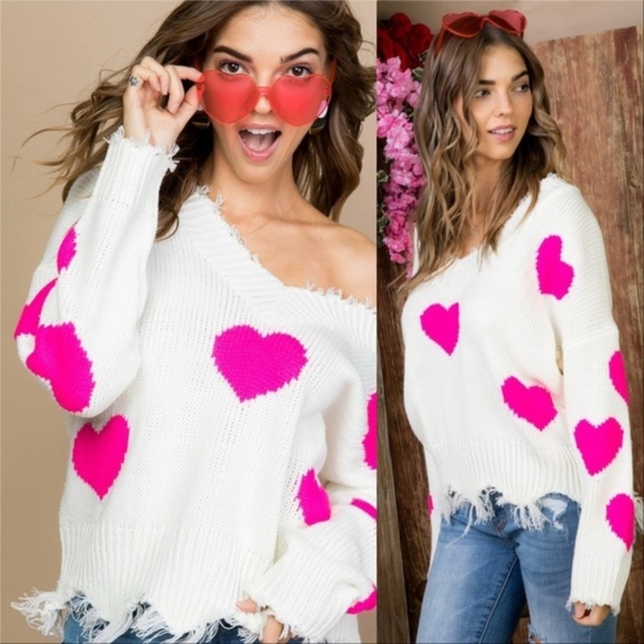 MODA ME COUTURE Sweaters - SWEATER Heart Print Knit Sweater
